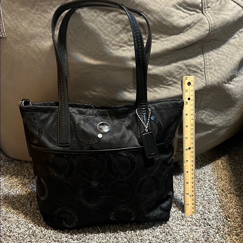 Coach Black Structured Tote Bag with Metallic Accents